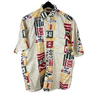 Vintage 90s Nautica All Over Print Geography Button Down Shirt Size M